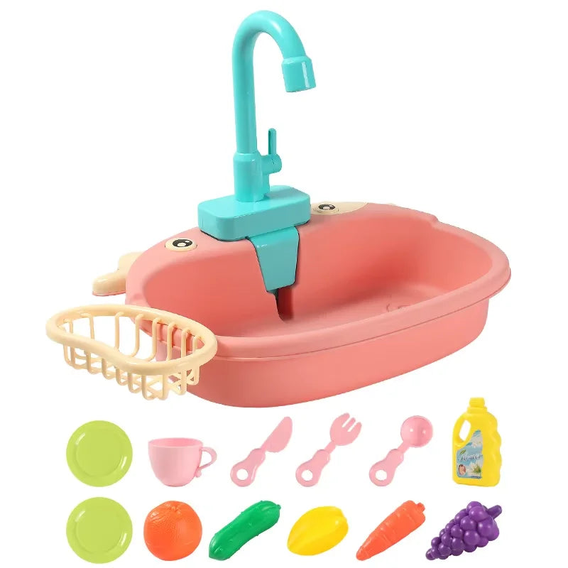 Interactive Kids Kitchen Sink Toy Set with Colour-Changing Temperature Feature pink