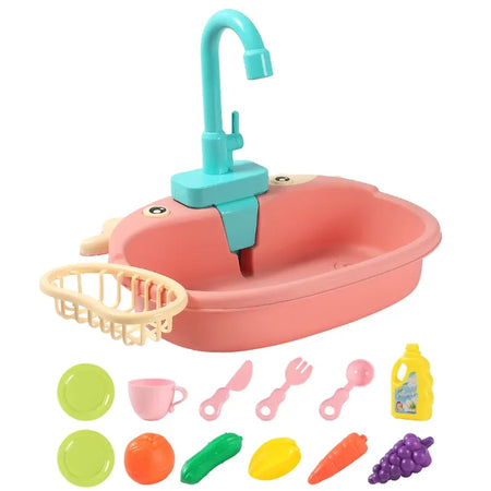 Interactive Kids Kitchen Sink Toy Set with Colour-Changing Temperature Feature pink