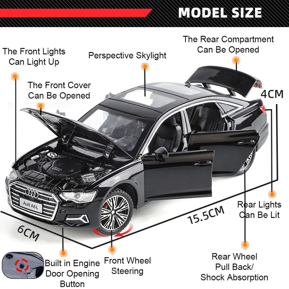 1:32 Model de mașină din aliaj turnat RS7 A6L cu sunet și lumini
