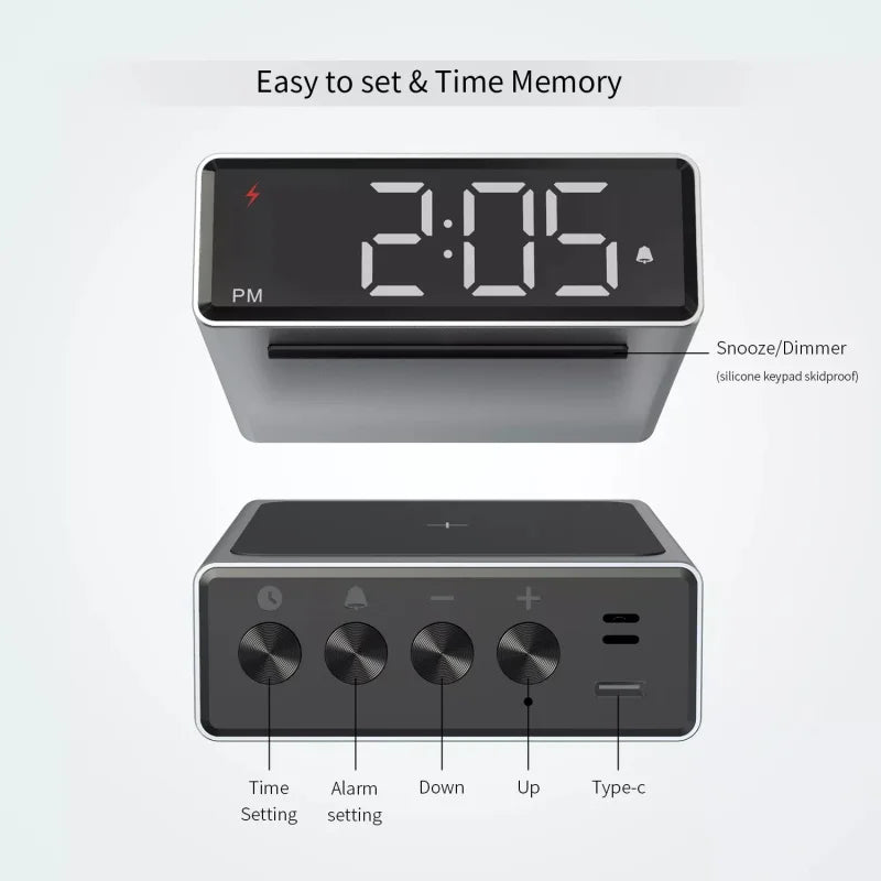NOKLEAD Wireless Charger Clock &ndash; Adjustable Brightness Feature