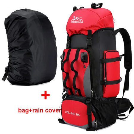 Hiking Trekking Bag &ndash; Waterproof 90L Capacity For Outdoors Red ad cover