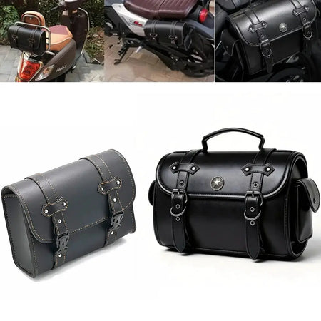 Motorcycle Bag Saddlebags PU Leather Front Fork Tail Saddle Bag Luggage For Harley Chopper Bobber Cruiser Sportster XL 883 1200 by InterCyprus Trading Ltd