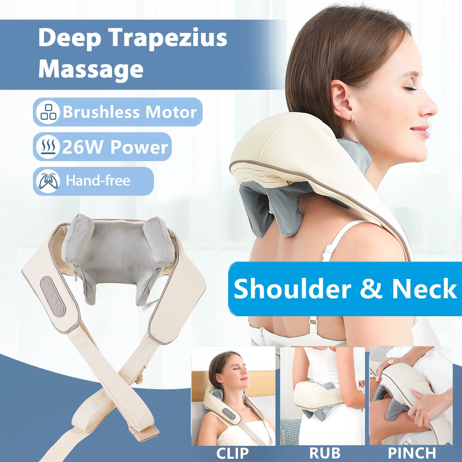 Foreverlily 26W Brushless Motor Neck And Shoulder Massager &ndash; Wireless Kneading Relief