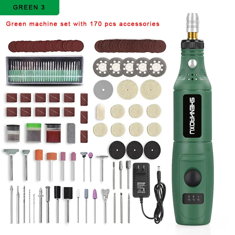 DONUMEH Mini Electric Drill &amp; Grinder Set with 3 Speed Options PSD-010-GREEN3 / EU / CHINA