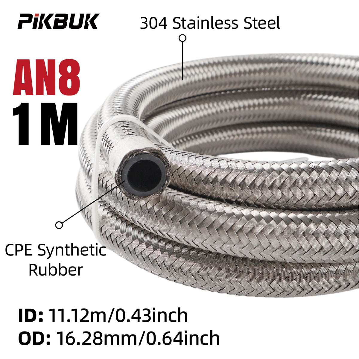 Stainless Steel Braided Fuel Hose With CPE Rubber Core AN4 AN6 AN8 by InterCyprus Trading Ltd