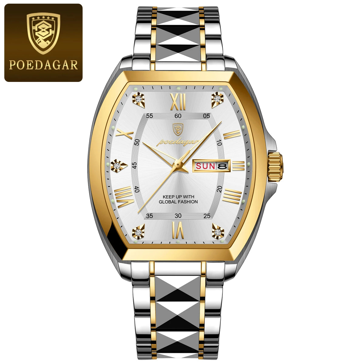 Poedagar Luxury Tonneau Men Wristwatch &ndash; Luminous Dial 958 Gold White