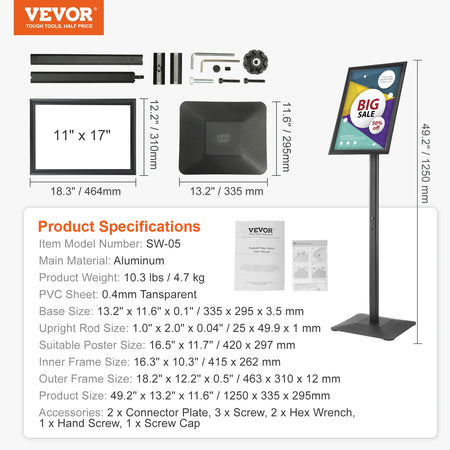 Vevor SW-05 Pedestal Sign Holder &ndash; Portrait or Landscape 11x17in / UNITED KINGDOM