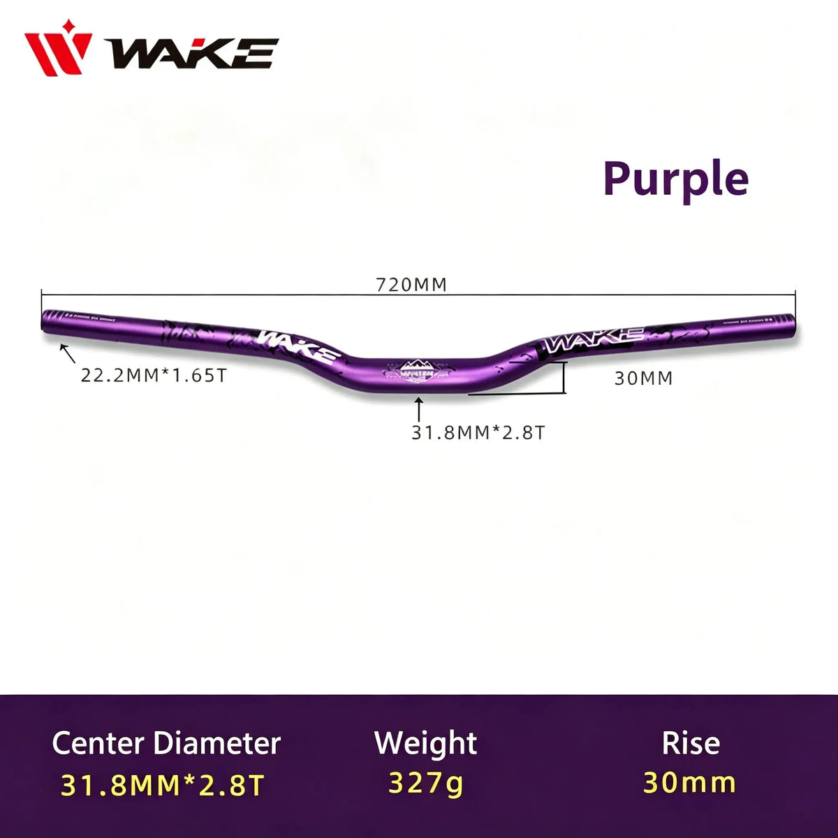 WAKE 30mm Riser Mountain Bike Handlebar 31.8mm*720/780mm Bicycle Handlebar Aluminum Alloy Bicycle Riser Bar Cycling Handle Bar by InterCyprus Trading Ltd