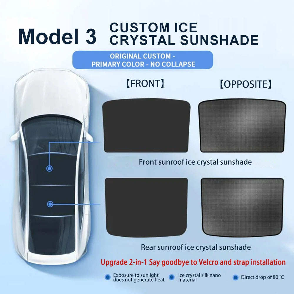 Tesla Model 3/Y Premium Ice Cloth Sunshade with Buckle for Glass Roof Model 3 Black