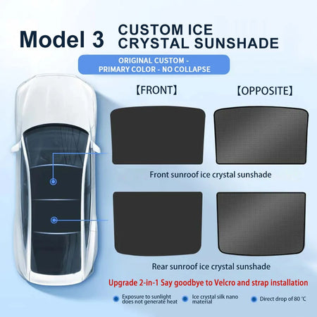 Tesla Model 3/Y Premium Ice Cloth Sunshade with Buckle for Glass Roof Model 3 Black