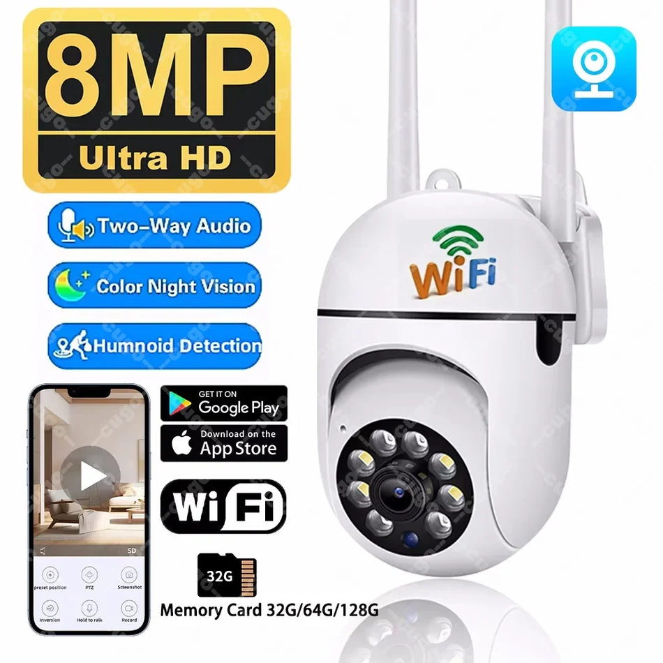 4K 8MP WiFi IP Camera with Motion Detection 8MP Camera Add 64G / UK Plug