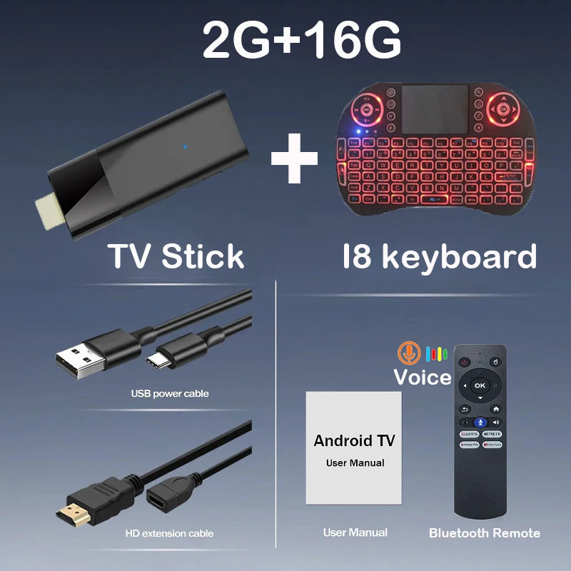 Mini Q12 8K Android TV Stick | Android 14 | Dual WiFi | Voice Remote 2G 16G Voice I8