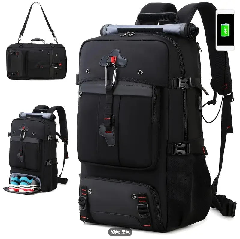 70L Men's Travel Backpack - Large Capacity, Casual &amp; Boarding-Ready black / CHINA