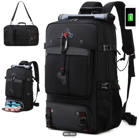 70L Men's Travel Backpack - Large Capacity, Casual &amp; Boarding-Ready black / CHINA