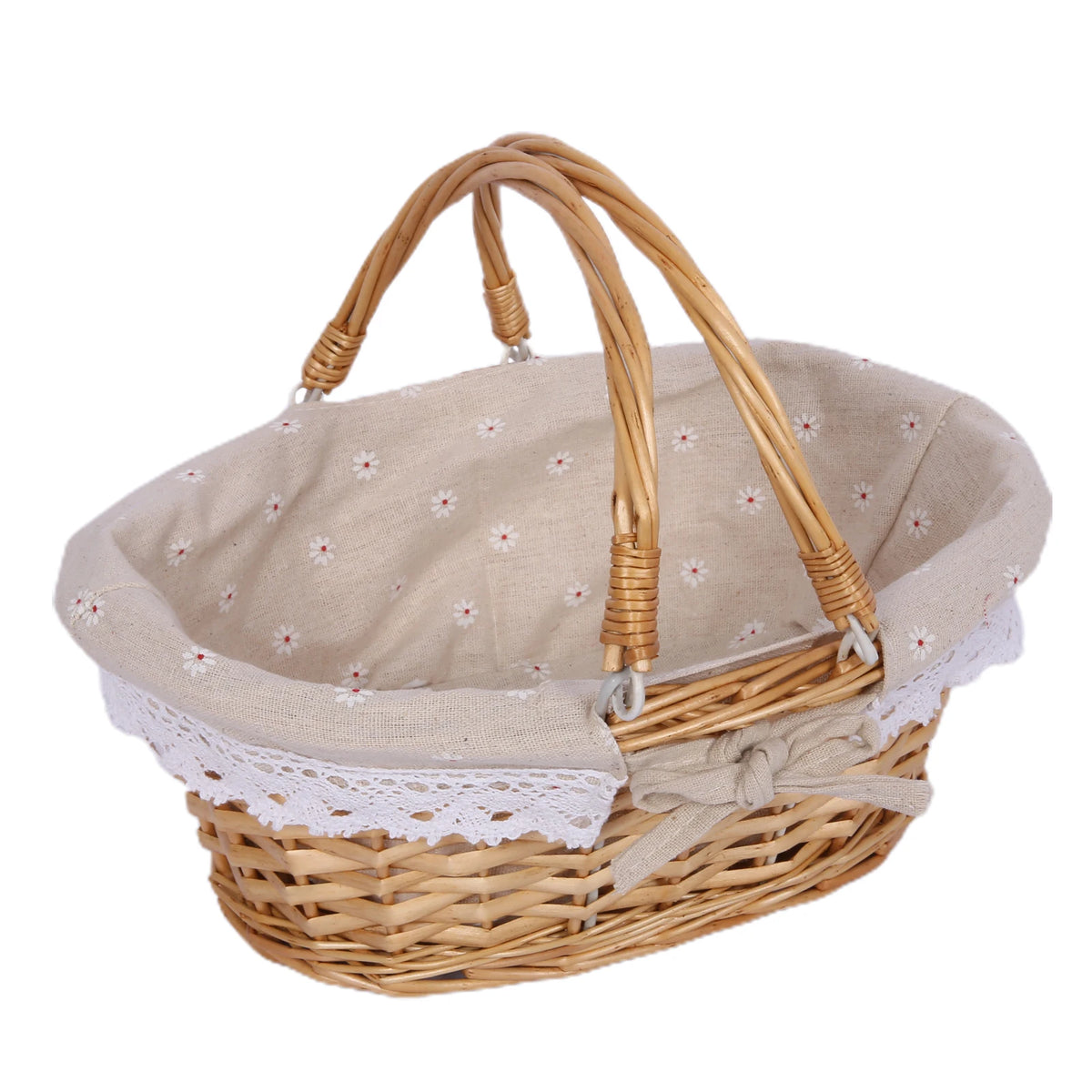 Woven Rattan Picnic Basket &ndash; Folding Handle Portable B