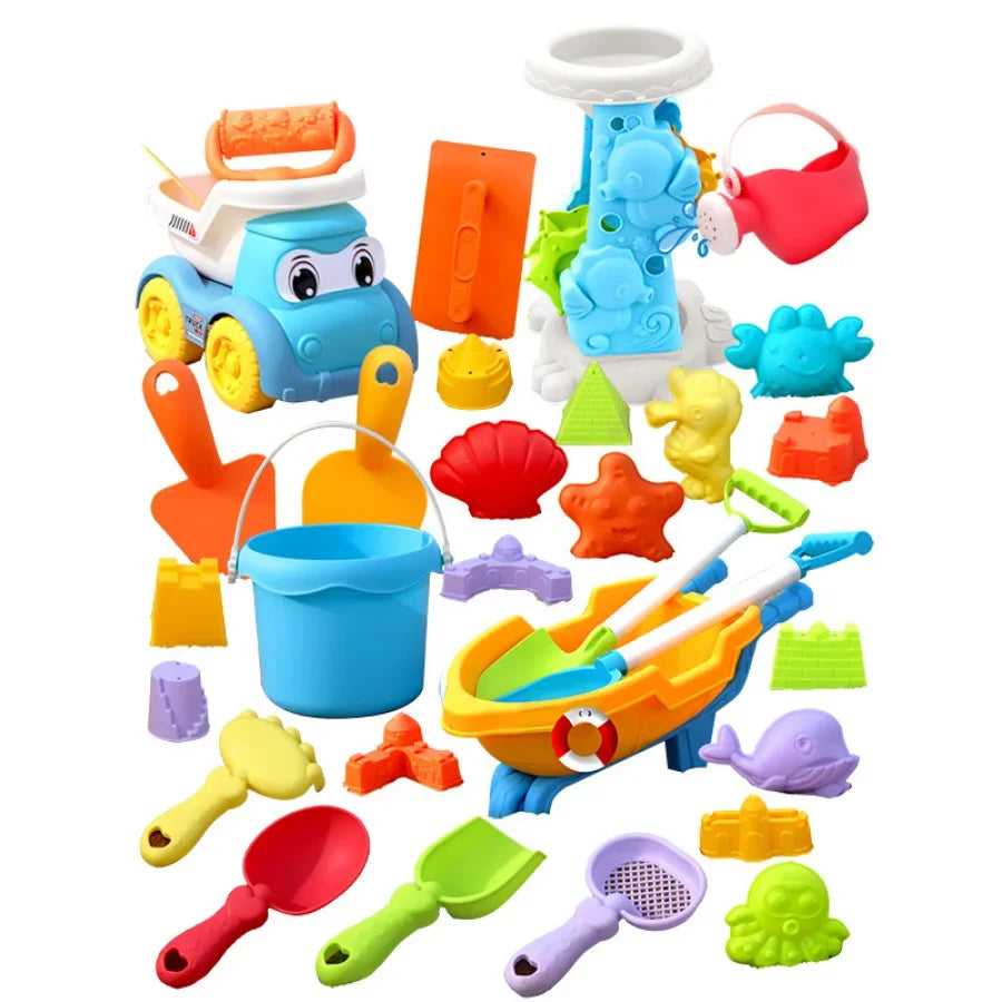 Complete Kids Beach Play Set: ATV, Sand Digging, Water Toys, Bucket, Shovel &amp; Hourglass - Ideal for Ages 3-6, Random Colors