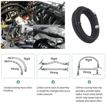 PIKBUK 10FT E85 An6 8 10 Tube Nylon Stainless Steel Braided PTFE Black Fuel Line Fitting Kit With 6 Pcs Swivel Hose Ends by InterCyprus Trading Ltd