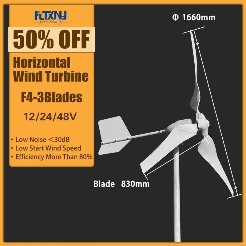 Naujos Energijos 3 Peilių Vėjo Turbina Su MPPT Valdikliu