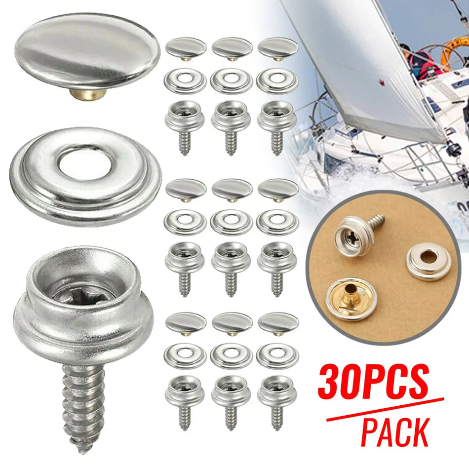 30pcs/Set Snap Fastener Stainless Canvas Capos Screw Tent Marine Boat Canvas Cover Tools Sockets Buttons Car Canopy Accessories .as show / China