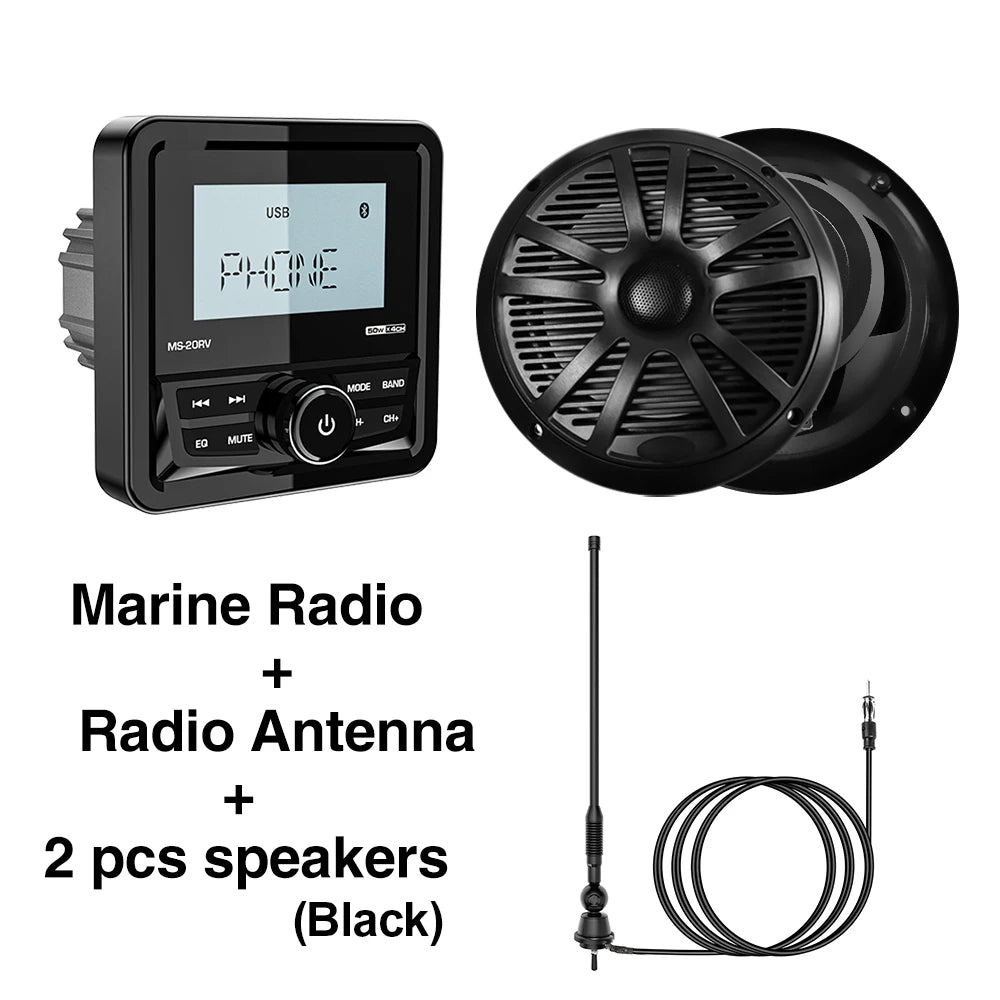 MS-20RV-1 &ndash; Bluetooth IPX5 Waterproof 200W Marine Stereo Radio Black Ant