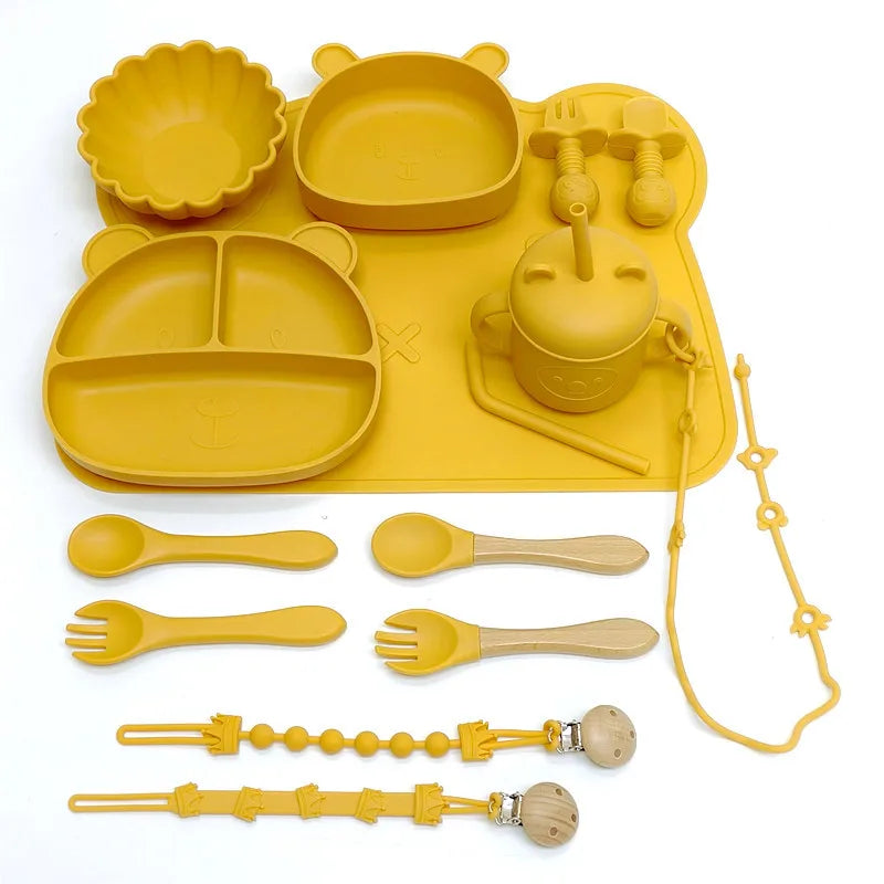 Children's Silicone Meal Plate Set &ndash; Fun Bear Design with Suction Cups yellow