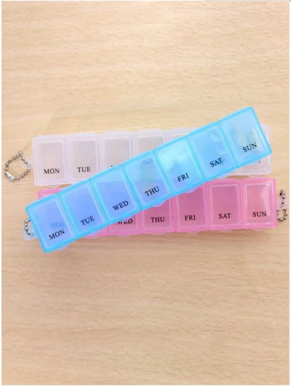 7-Day Compact Pill Organizer - Portable Travel Medicine Dispenser with 7 Compartments (2 Pack) Random 3pcs