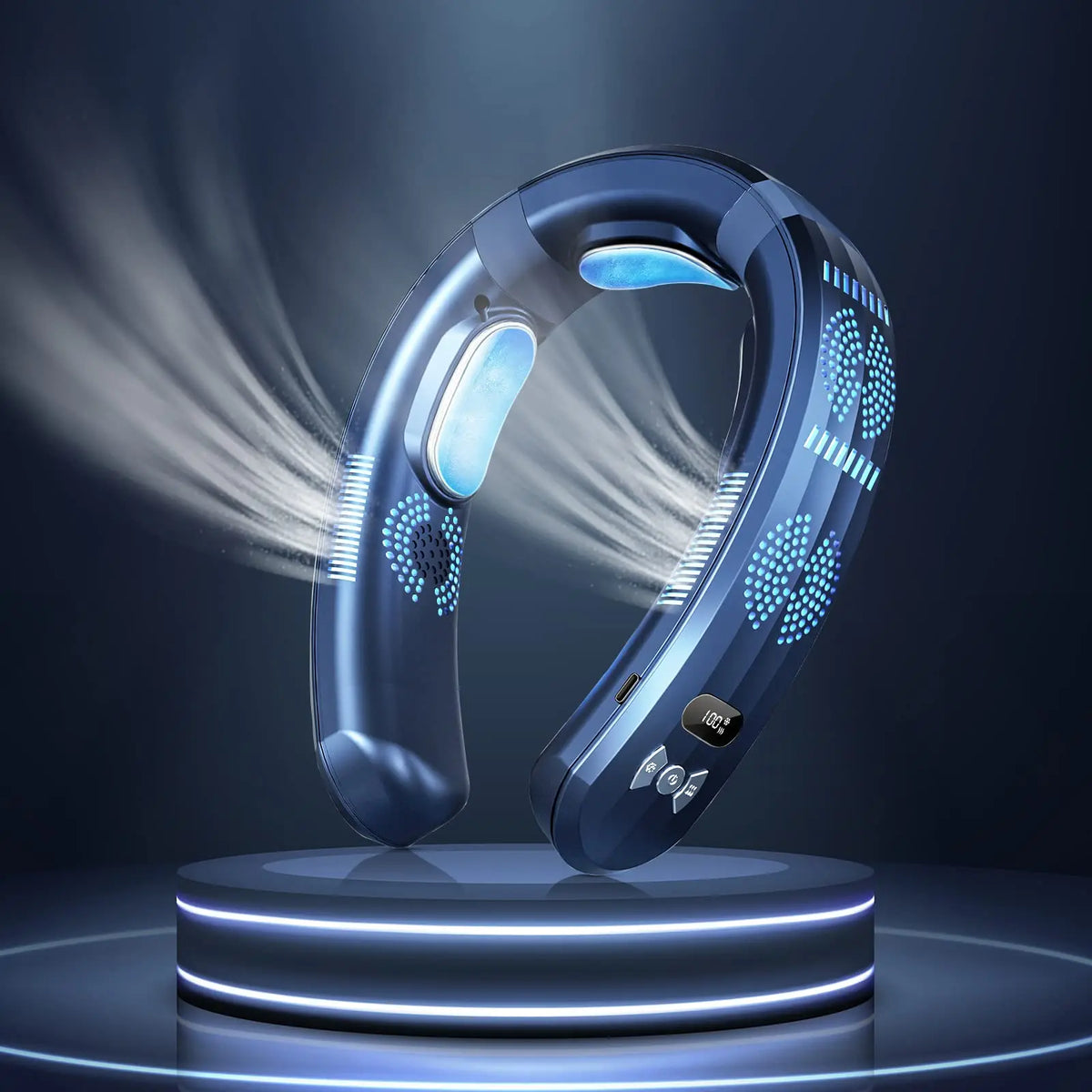 2025 Wearable USB Rechargeable Air Conditioner - Portable 3-Mode Neck Fan &amp; Cooler Blue 6000mAh