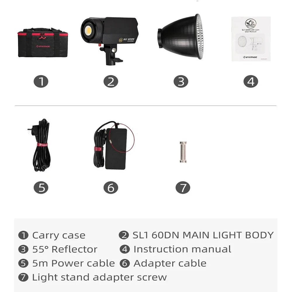 IFOOTAGE COB Video Light SL1 60DN &ndash; Bluetooth APP Control SL1 60DN Bundle / UK