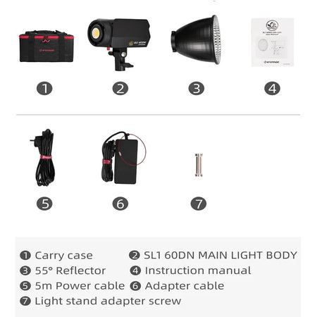 IFOOTAGE COB Video Light SL1 60DN &ndash; Bluetooth APP Control SL1 60DN Bundle / UK