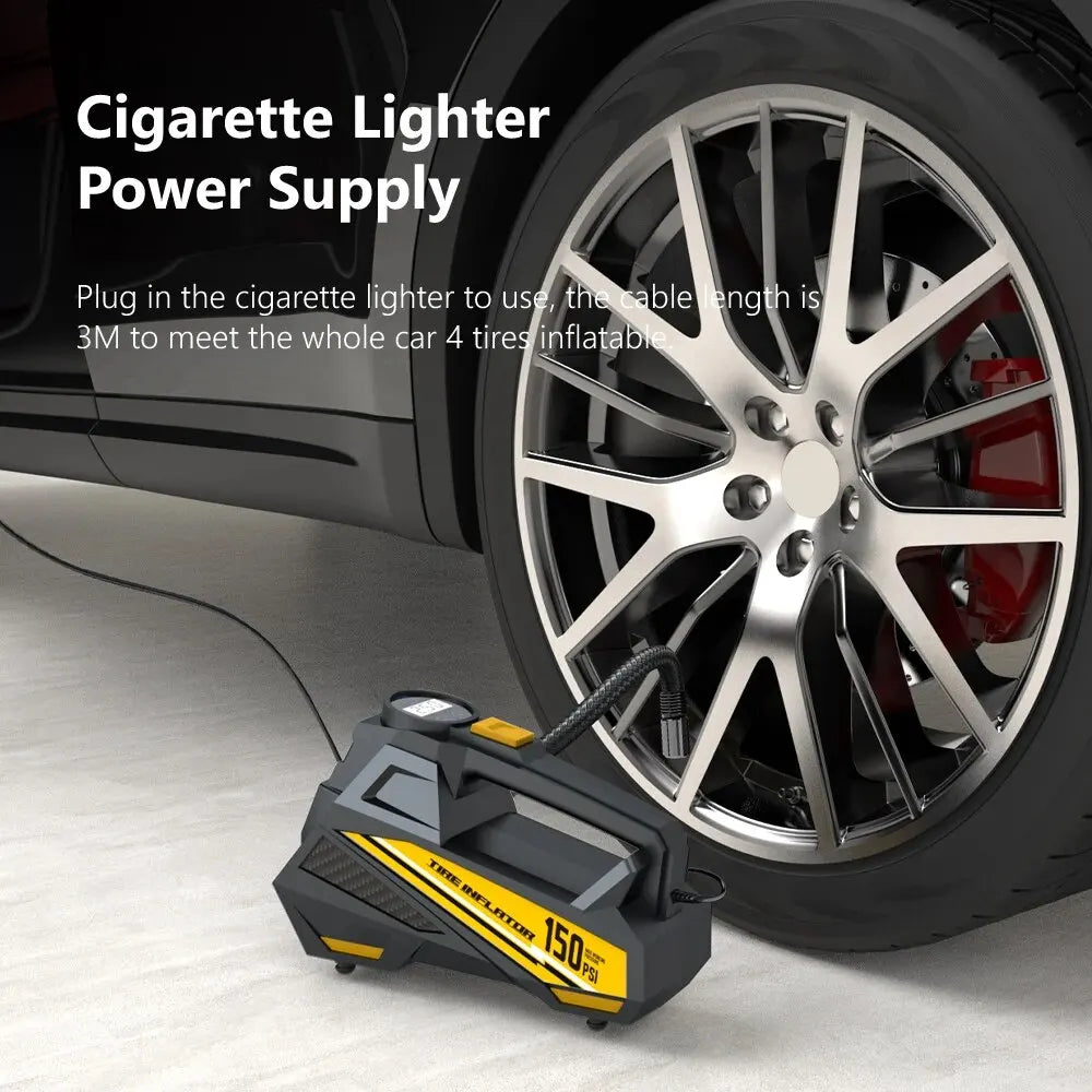 Corded Portable Car Air Pump 12V 150PSI Electric Tire Inflator with LED Light