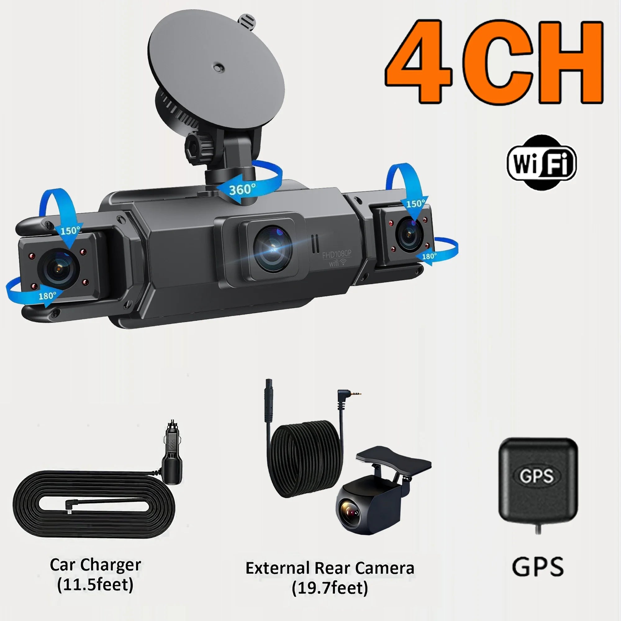 4CH GPS Dashcam with Night Vision &amp; 360&deg; 4Ch DVR / No SD Card