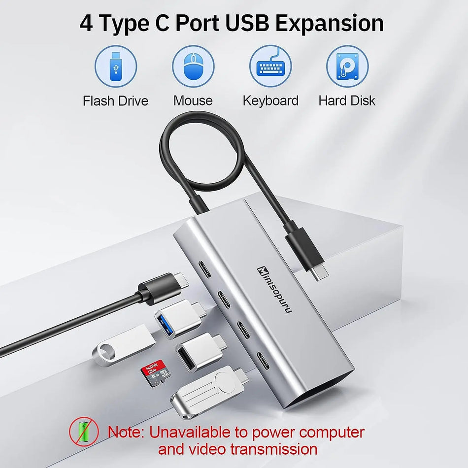 Minisopuru USB C Hub 4 Ports 10Gbps Duomenų Perdavimo For Mac