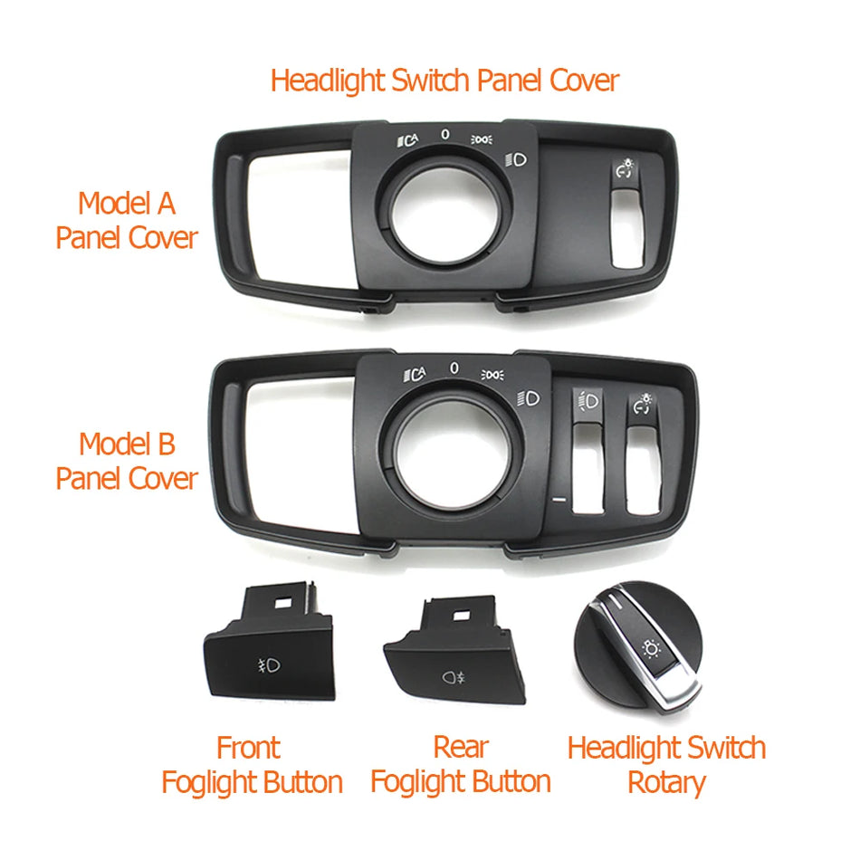 Headlight Switch Rotary Button Cap Panel for BMW X5 X6 2014-2019, PC-ABS UV Coated Replacement Trim Part