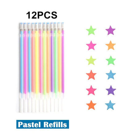 48 Metallic Glitter Gel Pens Set - Ideal for Colouring &amp; Drawing 12Pcs Pastel Refill