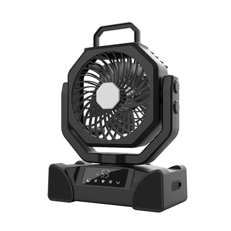 Portable Camping Fan 20000mAh &ndash; LED Light and USB Charge Black