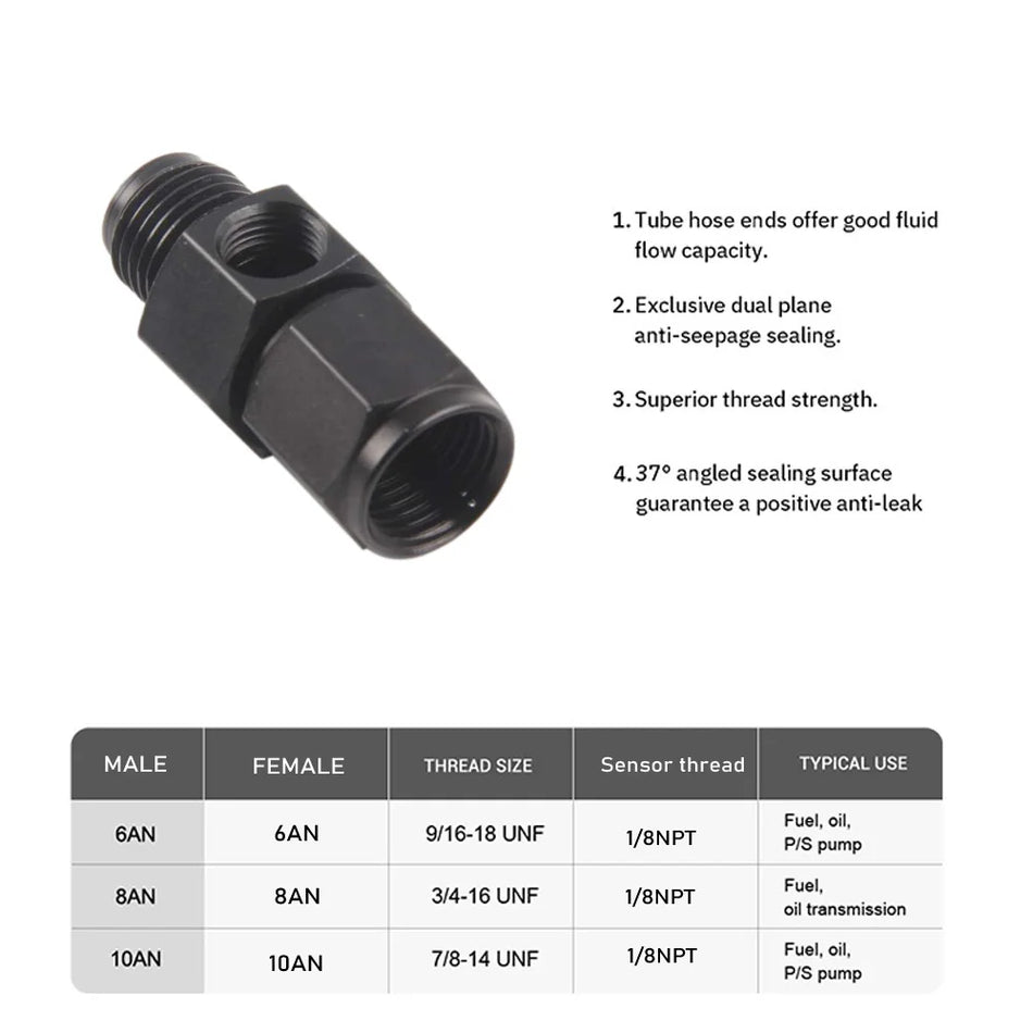 Adaptateur de capteur de manomètre en aluminium AN4 6 8 10AN mâle à femelle 1/8 NPT avec port latéral
