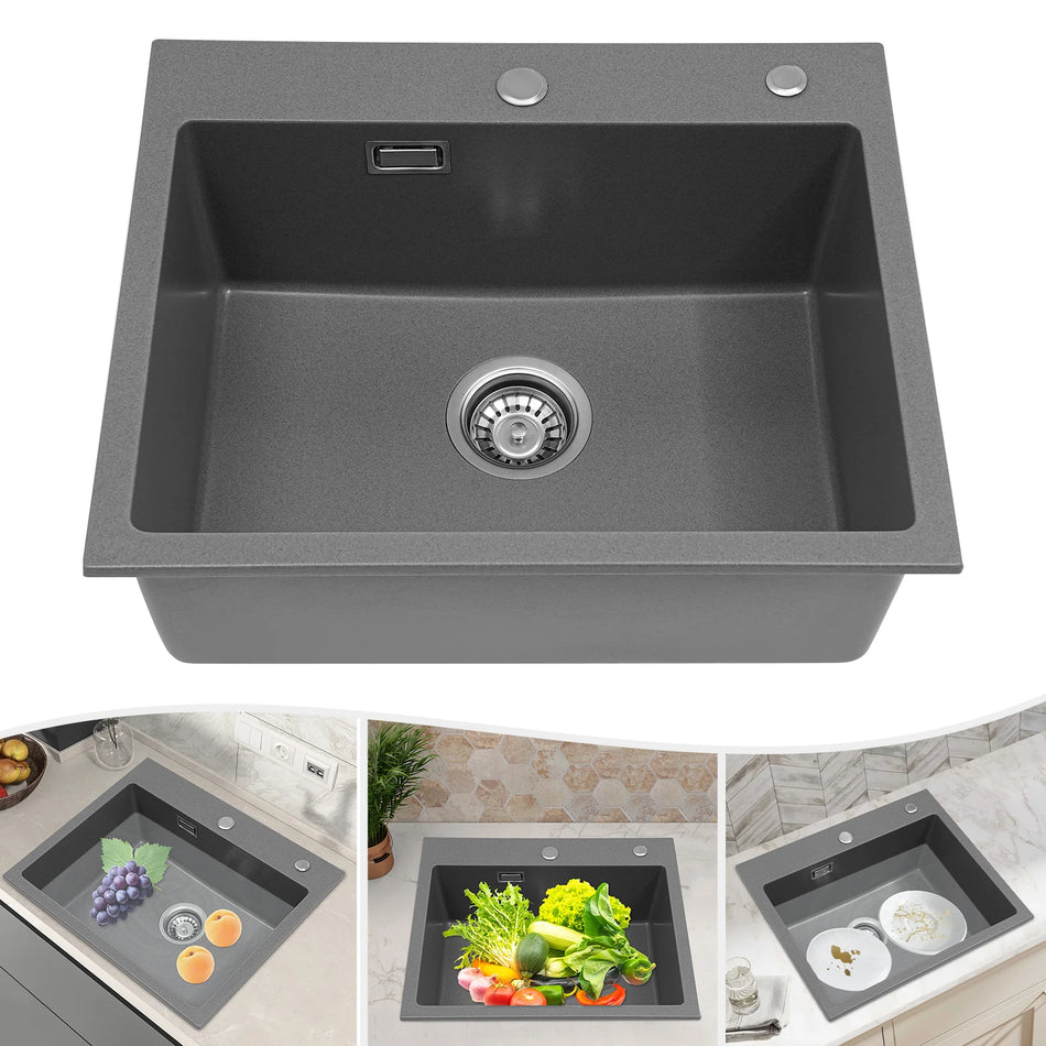 Coș de scurgere pentru chiuvetă de bucătărie din piatră quartz 55x45cm rotativ