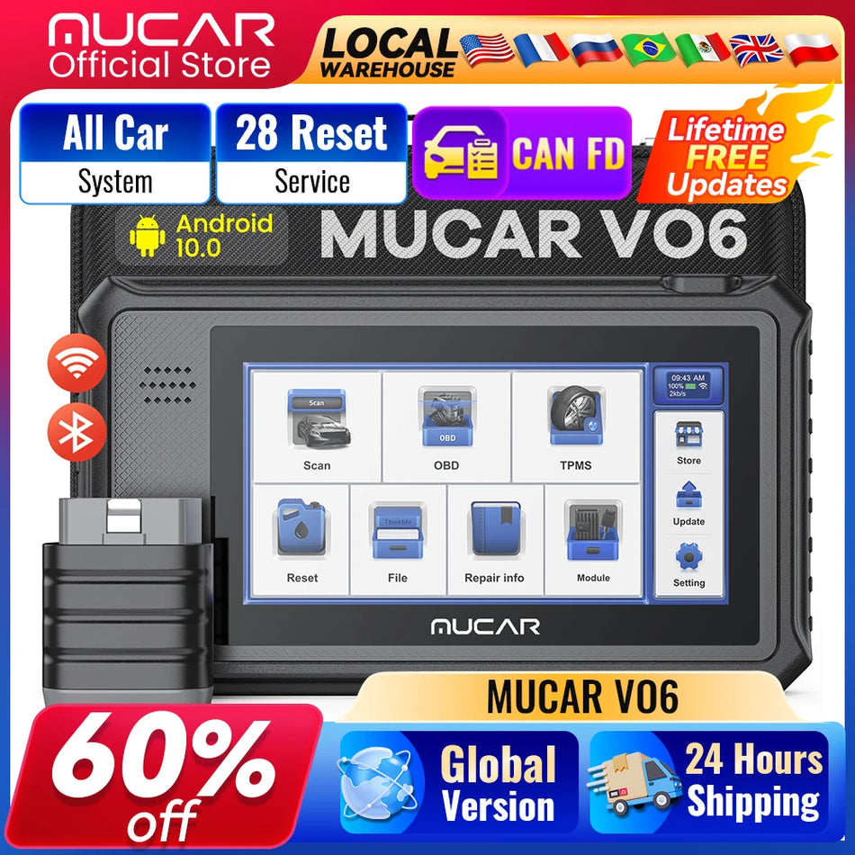 VO6 OBD2 Car Scanner With 32GB Storage And 28 Service Resets
