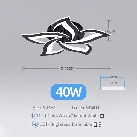 IRALAN Smart Acrylic Ceiling Light &ndash; Stepless Dimming Black 5 Heads / spain / APP With RC Dimmable