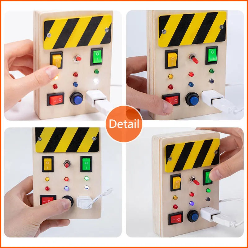 Montessori Busy Board Wood LED Light Switch &ndash; Travel Ready