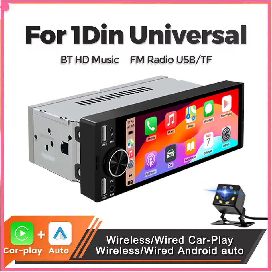 Radio samochodowe MP5 z CarPlay Android Auto, 6.86 cala 1 Din ekran dotykowy