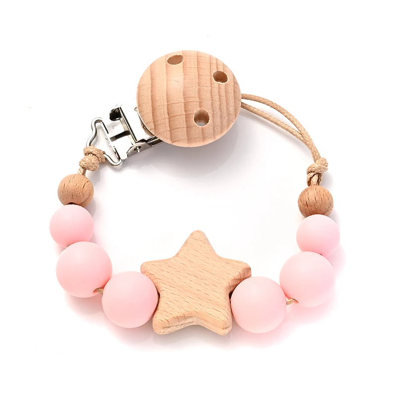 Wooden Pentagram Teether Pacifier Chain with Silicone Beads Color 9