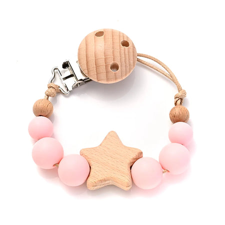Wooden Pentagram Teether Pacifier Chain with Silicone Beads Color 9