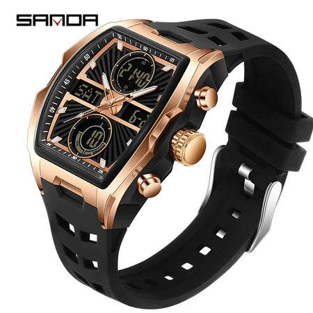 Sanda Men Watch &ndash; Double Display Chronograph Waterproof 6299 black rose