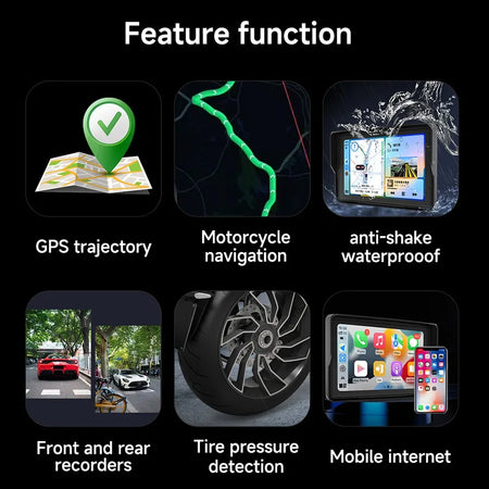 JIUYIN 7 Inch Motorcycle GPS &ndash; IP67 Waterproof Touch Screen with Wireless CarPlay and Android Auto