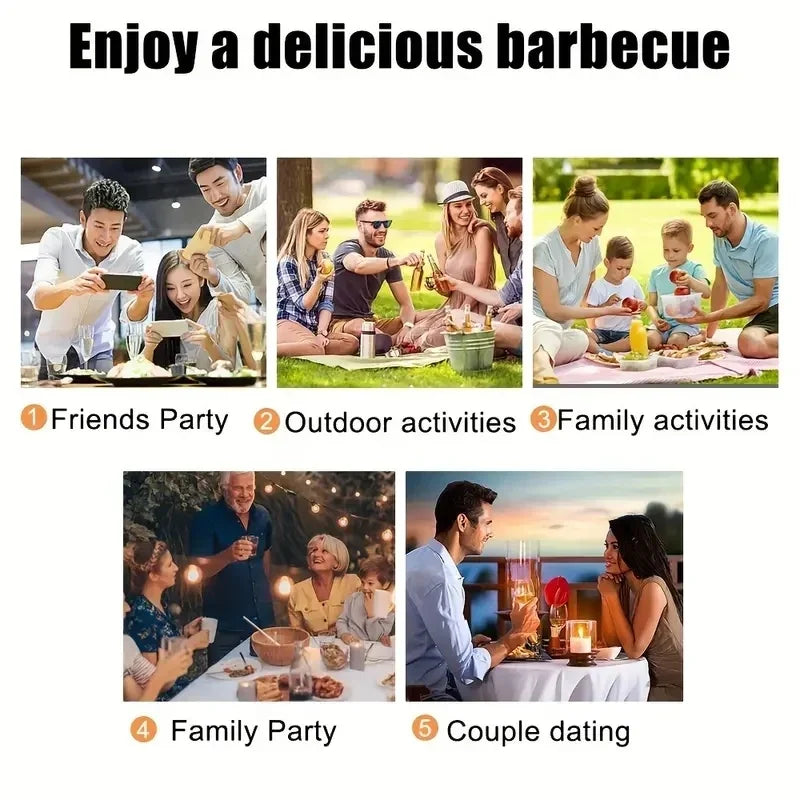 Premium 12-Piece Stainless Steel Barbecue Skewers with Wooden Handles