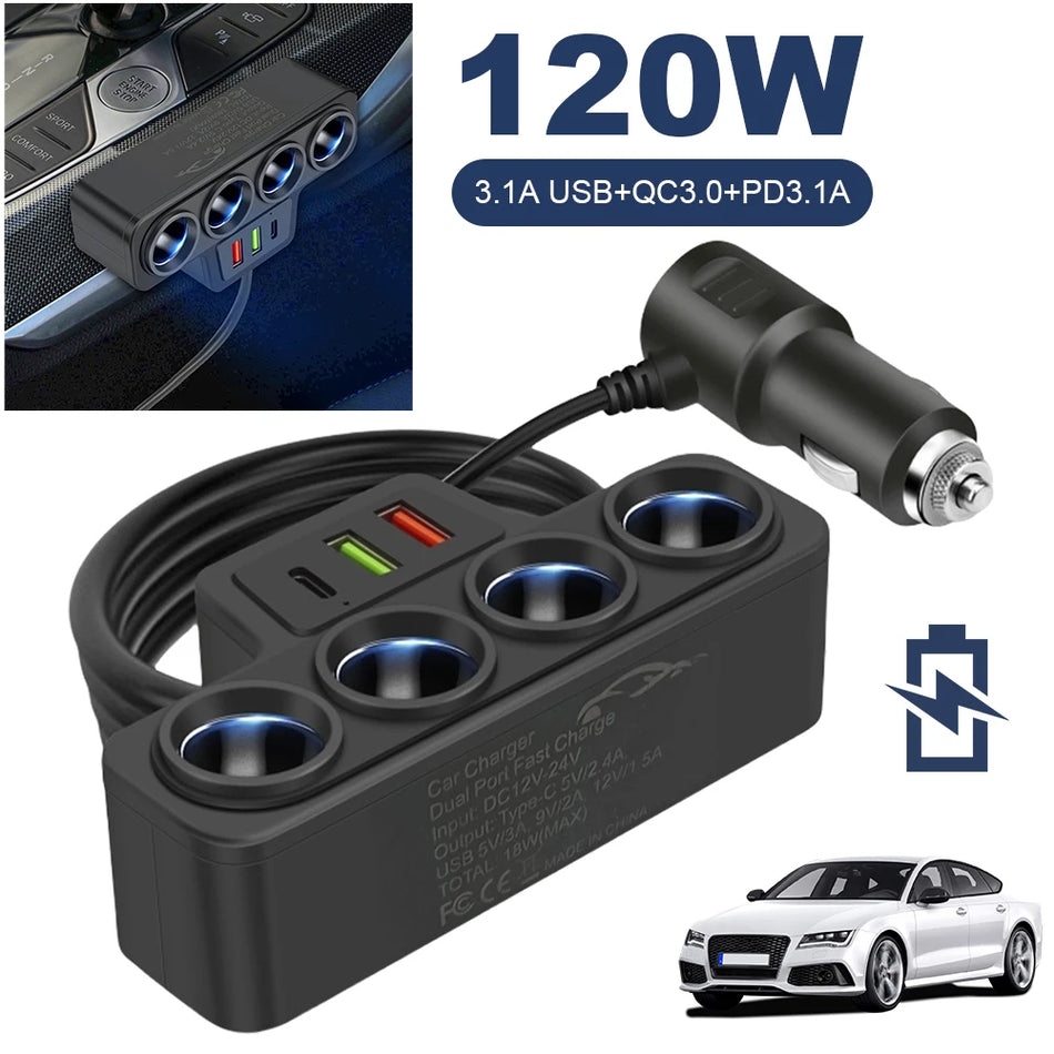 Auto USB Ladegerät QC3 PD 18W 3 Ports Zigarettenanzünder Splitter