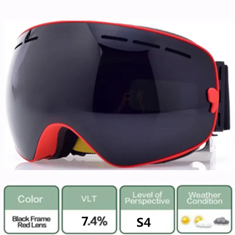 AFS-3100 Ski Snowboard Goggles &ndash; Wide Angle Anti-Fog UV400 RED FRAME