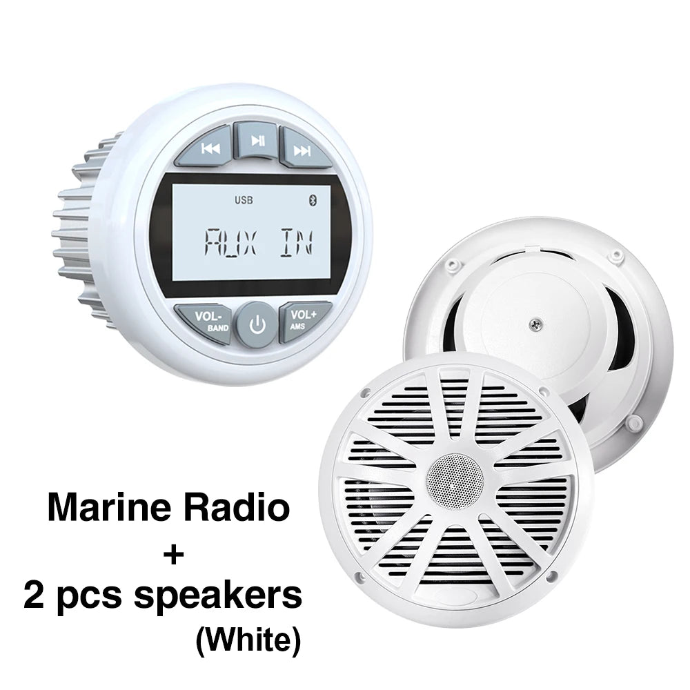 MS-12RV-1 RV Stereo Radio &ndash; Bluetooth IPX5 200W Output Radio White