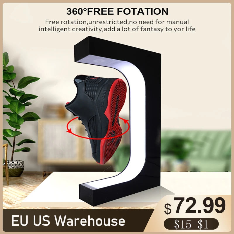 Επικλινής Έκθεση Παπουτσιών με 360 Μοίρες Περιστροφή και Χρωματιστά LED Φώτα